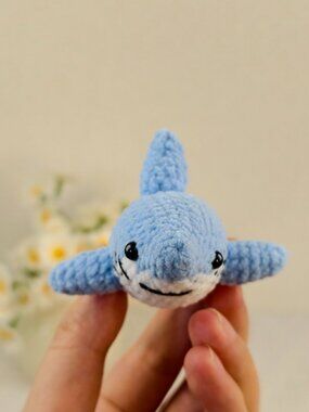 Handmade Amigurumi Crochet Light Blue Shark Plushie